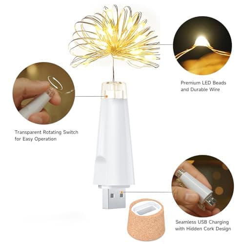 UMIWE Rechargeable Bottle Lights with Cork, Portable Battery-Free Decorative Lights – 2025 Mini Fairy String Lights for Party, Halloween & Christmas — view 3
