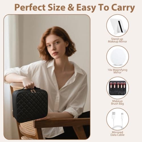OSDUE Makeup Bag with LED Mirror, Cosmetic Organizer Case — view 6