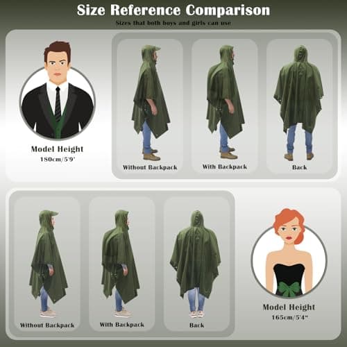 LEEPAT Waterproof Rain Poncho Adult Lightweight Reusable Hiking Rain Coat Jacket with Hood for Outdoor Hiking Camping Cycling Traveling (Green) — view 6