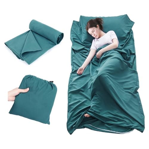 Plliocse Sleeping Bag Liner Travel Sheet Sleeping Bag, 75 x 210 cm Sleeping Bags Liners with Pillow Pockets for Adults, Travel, Hotels, Business Trip, Camping (Blue, 75cm x 210 cm)