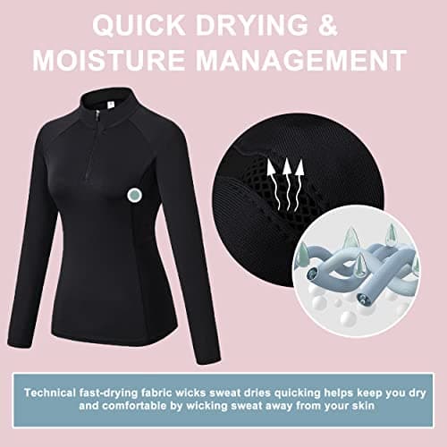 Minghe Womens Pullover 1/4 Zip Running Jacket Thermal Tops Long Black — view 4