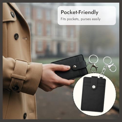 2pcs Soft Credit Card Holder, Wallet Case with Key Ring, Minimalist Compact Card Holder for Women and Men, Portable Faux Leather Keychain Card Wallet for ID, Bank Cards, Travel, and Keys, Black — view 6
