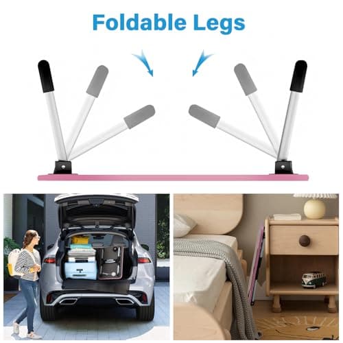 Foldable Laptop Table with USB Ports, Drawer, Cup Holder&Tablet Slot, Pink — view 6