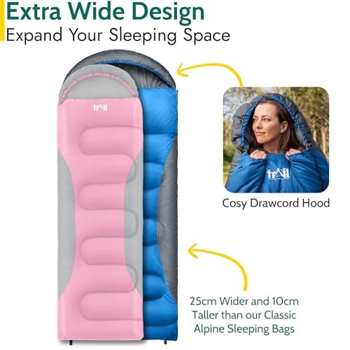 Trail Alpine 400 XL Sleeping Bag with Hood, 230cm x 100cm, Blue — view 2