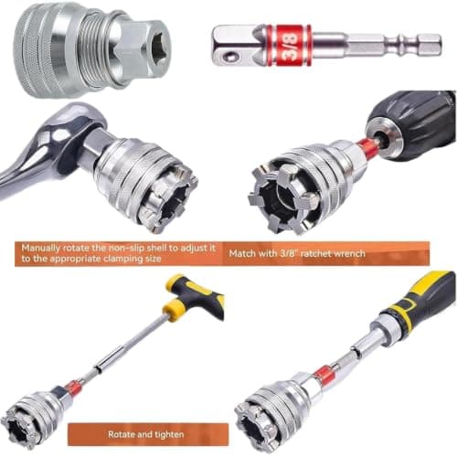 FiTspi Universal Adjustable Socket Wrench for Standard Metric 10-19mm, Multi-Function Maintenance Tool, 3/8 Inch Hex Wrench Adapter Kit for Drilling and Fastening Cool Gadgets — view 6