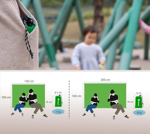 Legnowit Outdoor Pocket Blanket, 140 x 100 cm Waterproof Compact Lightweight Mini Picnic Blanket, Sand Free Beach Mat, Small Tarp for Concert Festival Camping Hiking Travel, Stakes Included (Green) — view 2