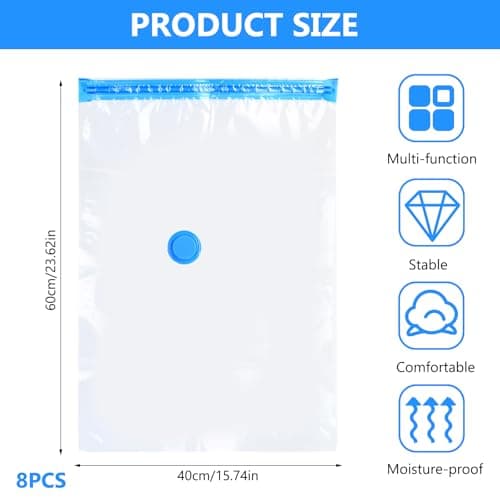 Tenbrachian 8 Pcs Space Saver Bags Vacuum Storage Bags Small Compression Zipper Storage Bags Vacuum Pack Bags for Clothes, Vacuum Bags for Clothes Travel Home, with Airtight Valve, 60 x 40 cm — view 2