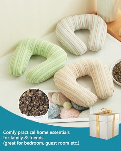 Edomi Buckwheat U Shaped Neck Pillow - 12''x12'' Adjustable Cervical Support Pillow with Breathable Buckwheat Hulls, Removable Cotton Cover, Ideal for Airplane, Office or Home Use (Grey) — view 6