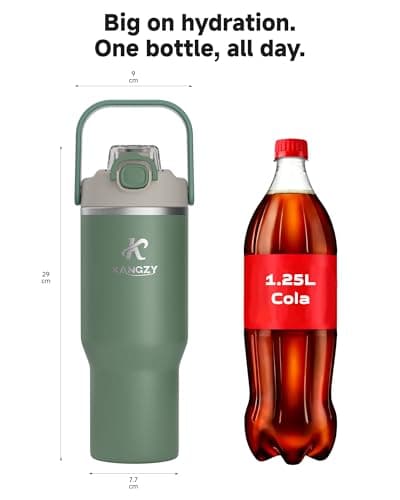 KANGZY Metal Water Bottle with Straw 1L/32oz – Vacuum Insulated Stainless Steel Flask, 2-in-1 Straw & Spout Lid, BPA-Free Leak-Proof Tumbler, Keeps Drinks Hot 8H+ / Cold 24H for Work, Travel Green — view 6