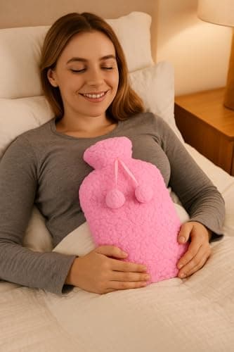 3-Pack Hot Water Bottle with Soft Fleece Cover Ribbed Rubber Design, Leak-Proof, Reusable Heat Therapy for Pain Relief & Warmth - Durable & Soft (2L with Cover) — view 3