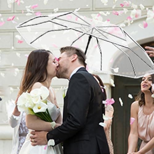 VIPOPICO Clear Umbrella Automatic Open Close – Compact Travel Umbrella with Frosted Handle | Transparent See-Through Dome Design | Wedding, Bridal & Daily Use (Clear-Black) — view 3