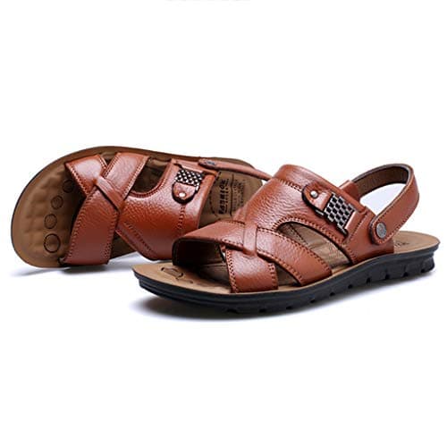 YIzdegg Sandals Men's Comfortable Outdoor Sandals Soft Leather Summer Shoes Non-Slip Sandals Open Toe Slippers Arch Support Slippers Casual Shoes Slingback Hiking Sandals Sports Sandals, khaki, 8 UK — view 4
