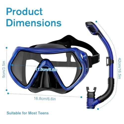 BuyCard Snorkel Mask,180 Degree Panoramic View Dry Top Snorkeling Gear，Safe Anti-Leak Anti-Fog Diving Mask, Snorkel Set and Swimming Goggles (Transparent Blue) — view 2