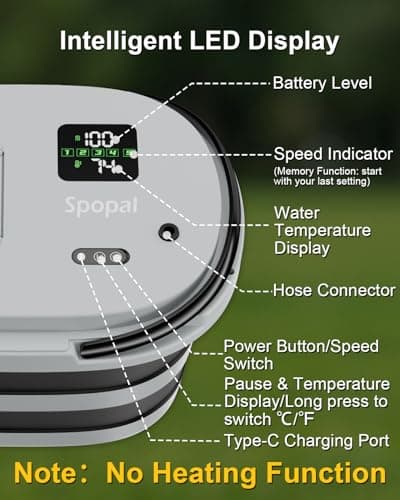 Spopal 2026 Upgraded 13000mAh All-in-One Portable Camping Shower Kit — view 6