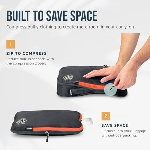 Compression Packing Cubes for Travel- Packing Cubes and Travel Organizers, Grey and Orange, 6Piece — view 5