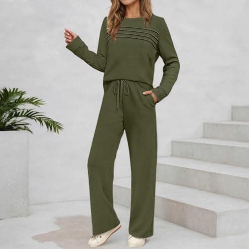 2 Piece Outfits Women Summer Vacation Gym Matching Lounge Wear modest Smart Tracksuit Sets Long Sleeve Sweater Pullover Tops High Waist Jogging Pants Oversized Running Leisure Suits with Pockets xs xl — view 2