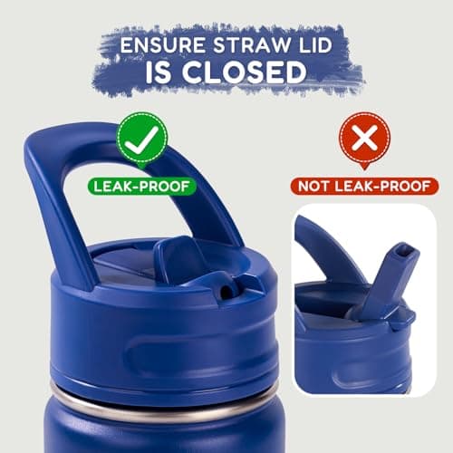 Fijinhom Kids Water Bottle for School, 360ml/12oz, Toddler Water Bottles with Straws, Stainless Steel Vacuum Insulated Water Bottles for Boys&Girls, Leak-Proof, BPA-Free,Blue — view 6