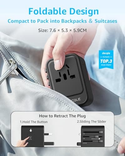 decqle Universal Travel Adapter, International Travel Plug Adapter with 2 USB-C(GaN 65W) ＆ 1 USB-A Ports, All in One Portable Adaptor, for USA, UK, EU, AU ＆ 224+ Countries (Black) — view 5
