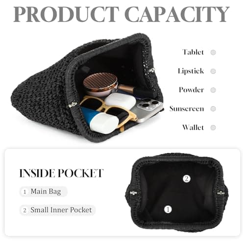 EVEOUT Straw Clutch for Women Summer Boho Faux Raffia Beach Purse Bag Holiday Woven Handbag with Chain for Wedding Party & Daily Use — view 6