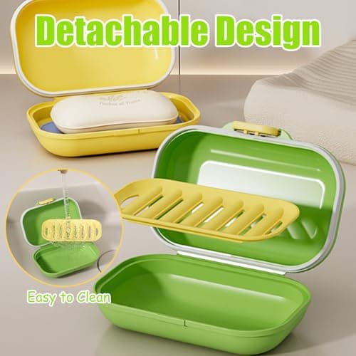 2PCS Travel Soap Case,Travel Soap Leakproof,Soaps Holder,Waterproof and Moisture-proof,Portable Soa-p Box,Flip Top Soa-p Holder,for Bathroom,Gym,Shower,Travelling(Yellow、Green） — view 5