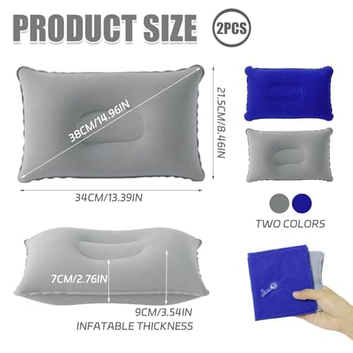 Generic 2Pcs Inflatable Pillows for Camping, 34*22cm, Portable, Waterproof, Blow Up Pillow, Folding, Beach, Sunbed, Neck, Adults, Outdoor, Fishing, Travel, Airplane, Car, Office, Sunbathing, Sleeping — view 4