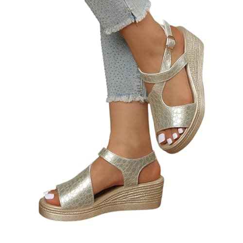 Generisch Platform Sandals, Summer Strappy Sandals, Comfortable Mules with Heels, Outdoor Walking Shoes, gold, 8 UK — view 2