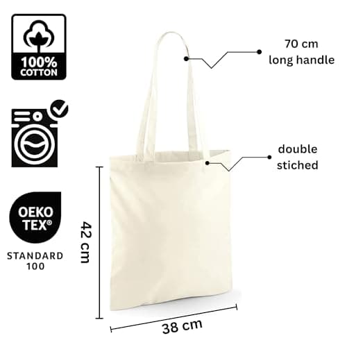 Wonky Line Premium Cotton Tote Bag, Eco-Friendly Shopping Bag, 100% Cotton Canvas, Reusable Grocery Cloth Bag, Extra Strong Long Handle Double Stitched Ideal for Printing (Pink) — view 4