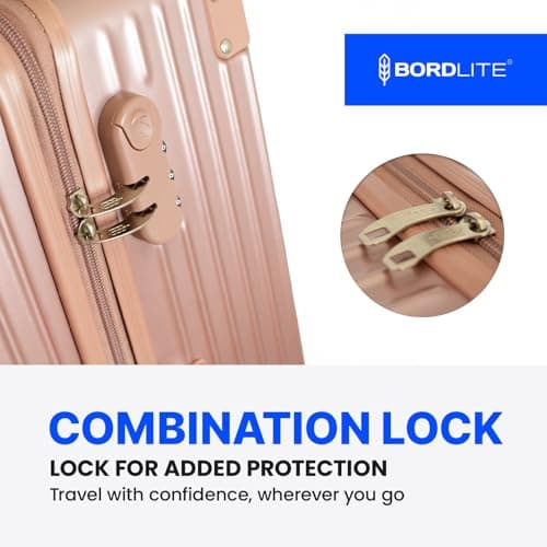 Bordlite 24 Inch Medium Suitcase (65x41x25cm) Lightweight ABS Hard Shell Checked Luggage – Durable Travel Case with 360 Spinner Wheels, Telescopic Handle & Combination Lock – Rose Gold — view 4