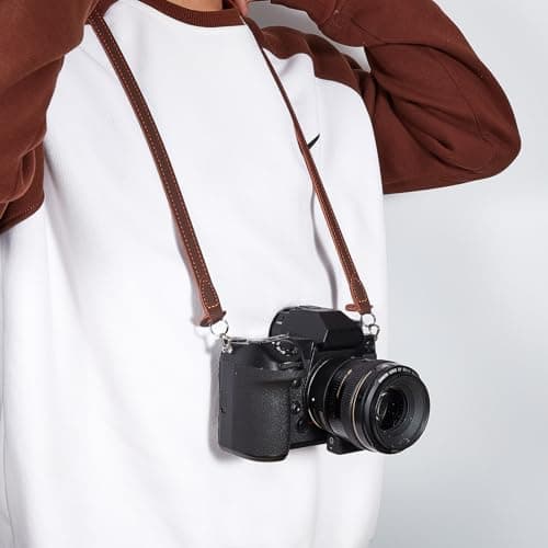 NICENEEDED Camera Shoulder Neck Strap, Brown Leather Camera Straps, Adjustable Length Vintage Neck Shoulder Slim Camera Strap Suitable for Mirrorless Compact Cameras — view 3