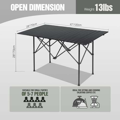 REDCAMP Large Camping Table, 120x70cm Roll-Up with Carry Bag，Black — view 3