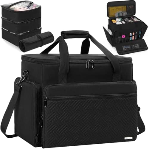 FREEAMG Extra Large Rolling Makeup Bag with 4 Removable Pouches, Professional Make up Train Bag with Wheels, Travel Cosmetic Bag for Hairstylists Makeup Artist with Detachable Trolley, Black, L, Only
