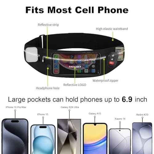 HAISSKY Running Belt, Lightweight Fitness Waist Pack, up to 6.9" — view 3