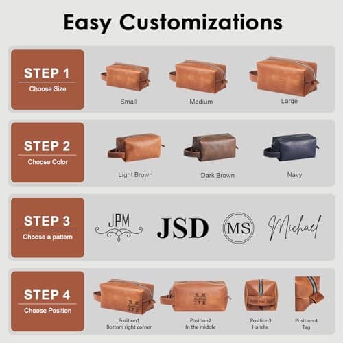 Personalized Men's Leather Toiletry Bag, Customized Name Portable Dopp Kit, Unique Custom Storage Bag, Personalized Gifts for Fathers Day Wedding Gift for Groomsmen Dad Best Man Husband — view 3