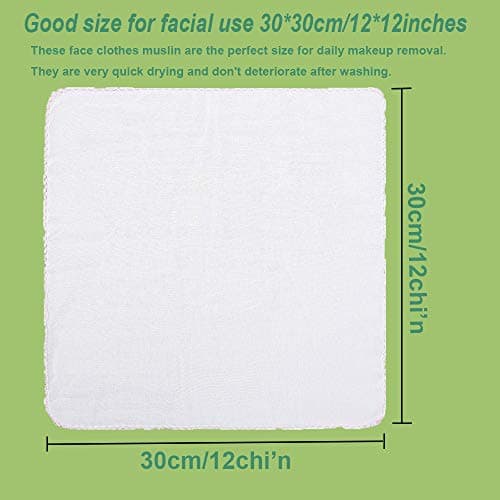 Panlom Soft Face Muslin Cloths Pure Cotton Facial Cleansing Cloths Reusable Polishing Cleanser (Blue 10 Pack) — view 4