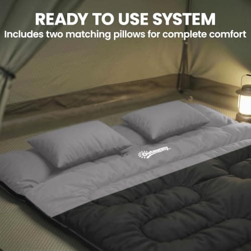 Outsunny Double Sleeping Bag with 2 Pillows 220 x 160 cm Black and Grey — view 6