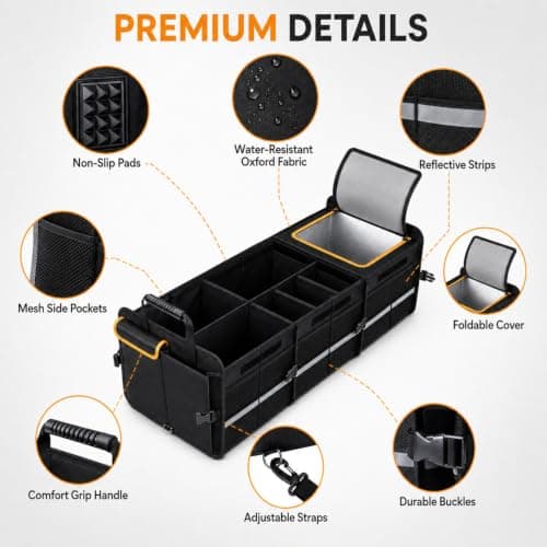 Car Boot Organiser with Cooler Bag Collapsible,Heavy Duty Trunk Organizer — view 3
