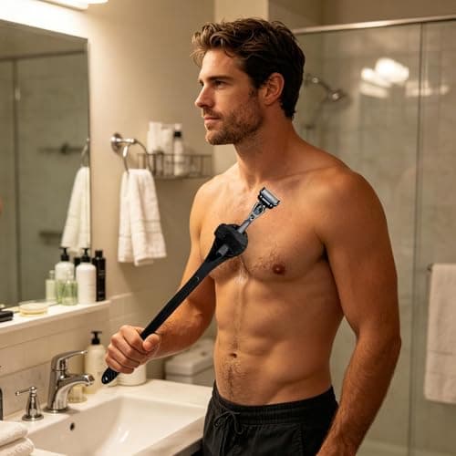 Back Razor with Long Handle - Flexible Multifunctional Tool - Back Razor Replacement Long Handle | For Adults, Seniors, Husbands, Friends, Before Training, Before Swimming, Summer — view 3