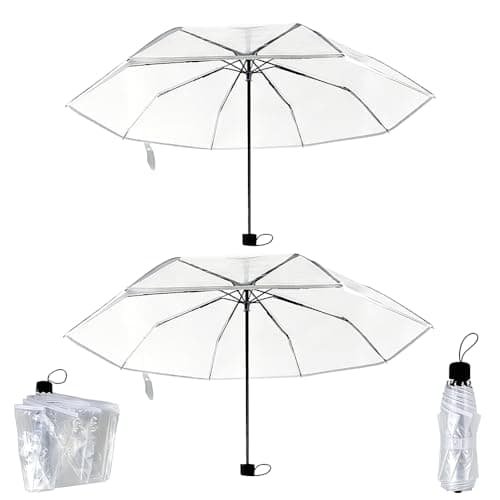 XPJBKC Clear Umbrella, 2 PCS Folding Transparent Umbrella, Windproof Compact See Through u-mbrella for Women Men, Rainproof Clear U-mbrellas for Weddings Bride Bridesmaid Party Travel Walking Events