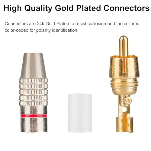 Elechood 20Pack RCA Male Plug Solder, Gold Audio Video Cable Adapter Connector for Speaker Wire Wall Plate Home Theater Audio Video Receiver Amplifiers and Sound Systems — view 3
