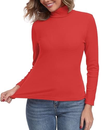 IWOLLENCE Turtleneck Women Thermal Tops Polo Neck Jumpers (Red, M) — view 5