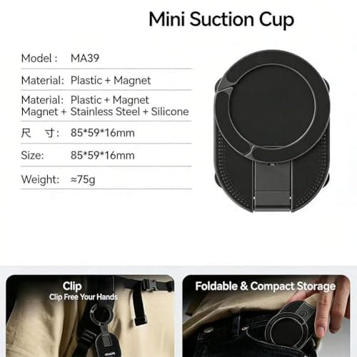 3-in-1 Suction Magnetic Phone Holder with Suction Cup & Hook,360°Rotatable Phone Holder Stand,Foldable,Portable Foldable Car Dashboard Mount for Car, Home, Gym, Travel — view 5