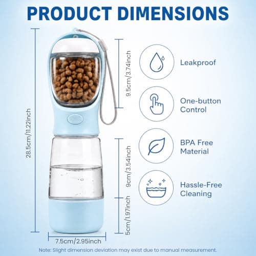 4‑in‑1 Portable Dog Water Bottle, Leak Proof Dog Walking Water Bottle with Large Capacity (400 ml), Food Container (150g), Pet Water Bottle for Dog Travel Water Bottle, Walking Hiking Puppy Cat — view 2