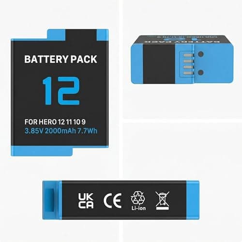 2000mAh Battery for GoPro Hero 12/11/10/9, Replacement Li-Ion 3.85V Rechargeable Battery Pack Compatible with GoPro Hero 12/11/10/9 — view 4