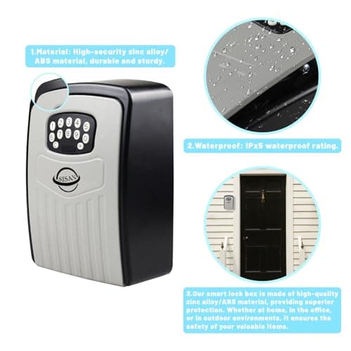 SISAV Security Key Lock Box Instant Remote Access Via Bluetooth/Code/App Resettable Set Your Own Combination 6 Digit Storage Smart Lock Box No WiFi Wall Mounted 5 Key Large Capacity,Grey — view 6