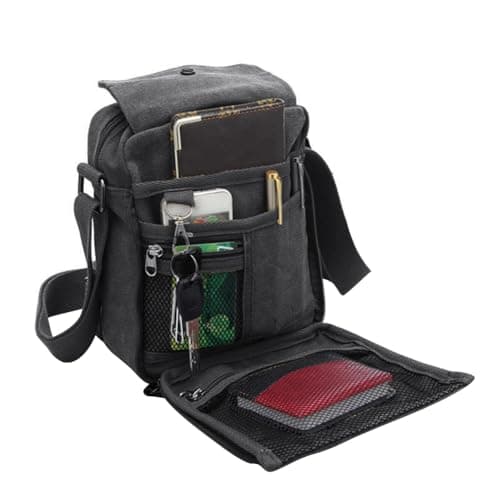 XGOPTS Mens Canvas Shoulder Bag Multi Pockets Messenger Bag 8 inch Small Sling Cross Body Chest Daypack Outdoor Sports Travel Organiser for Holiday Hiking Fishing Camping — view 3