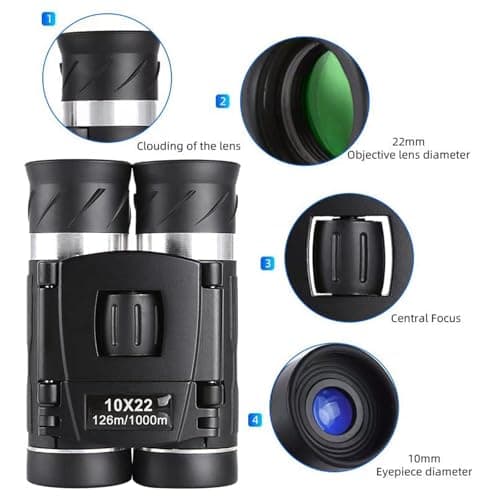Mini Binoculars 10x22, Compact Binoculars for Adults Children Teenagers Waterproof Foldable Binoculars with Carry Bag for Bird Watching, Hiking, Hunting, Sightseeing — view 3