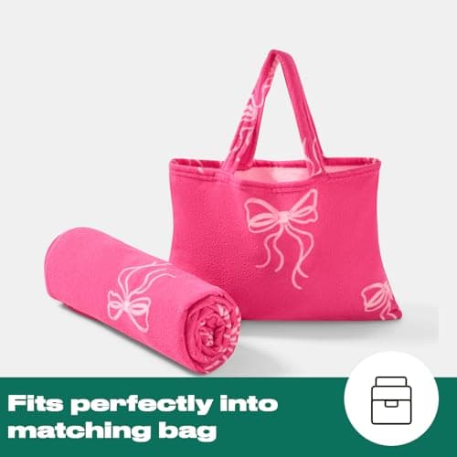 OHS Sun Lounger Towel with Pockets Bow Print, Soft Quick-Dry Absorbent Beach Towels for Adults Lightweight Large Microfibre Beach Towel Summer Holiday Essentials, Pink - 75 x 215cm — view 4