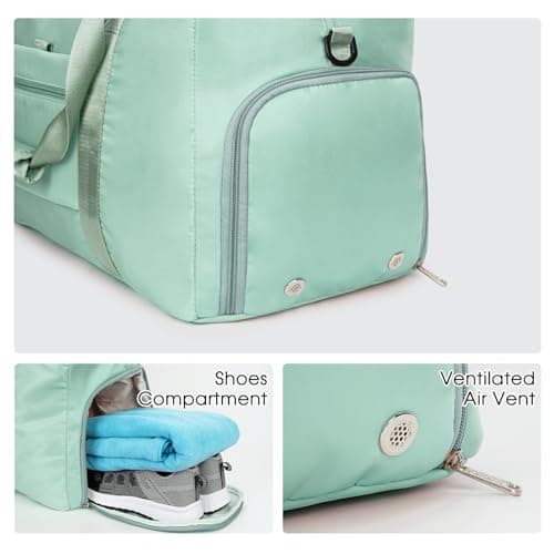 Ceneda Large Gym Bag with Toiletry Bag, Water Resistant Sport Duffel Bag with Shoes Compartment & Wet Pocket, Portable Lightweight Travel Bag, Overnight Weekender Bag Yoga Bag, Mint Green — view 4