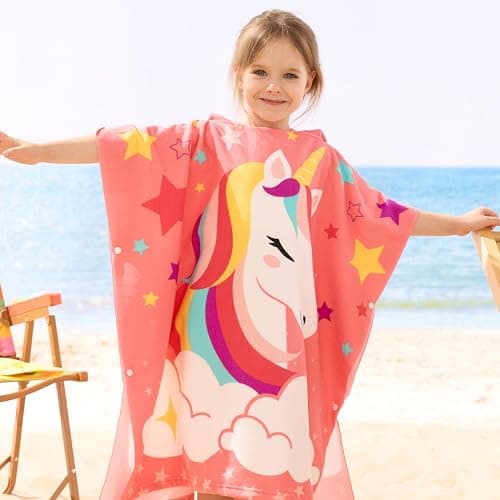Joiedomi 24"x24" Kids Beach Towels with Hood for Girls Pink Unicorn Hooded Toddler Bath Towel Quick Dry Soft Microfiber — view 5