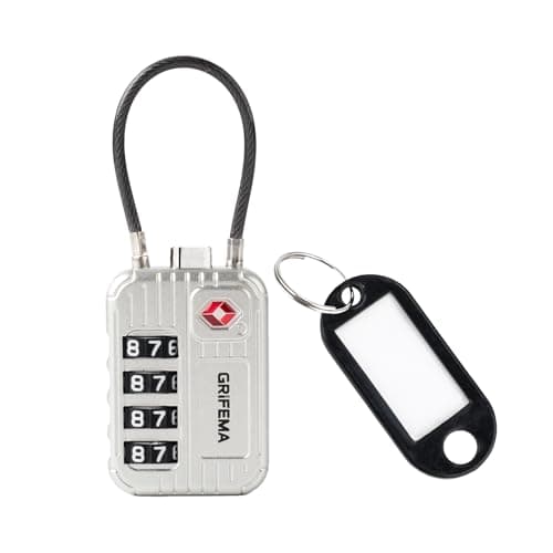 GRIFEMA GA1008W TSA Approved 4-Digit Combination Luggage Lock, Secure Travel Lock with Steel Cable for Suitcases, Backpacks, Gym Lockers - White